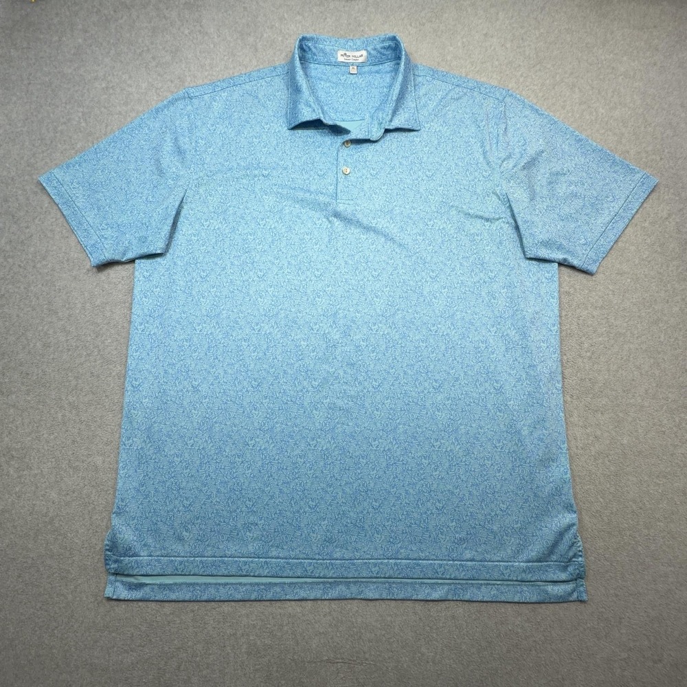 Peter Millar Summer Comfort Polo Shirt Mens XL Blue Caddyshack Print Performance
